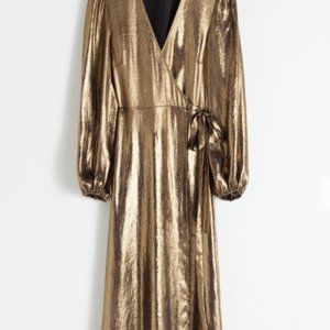 & Other Stories Metallic Satin Midi Dress Size 12